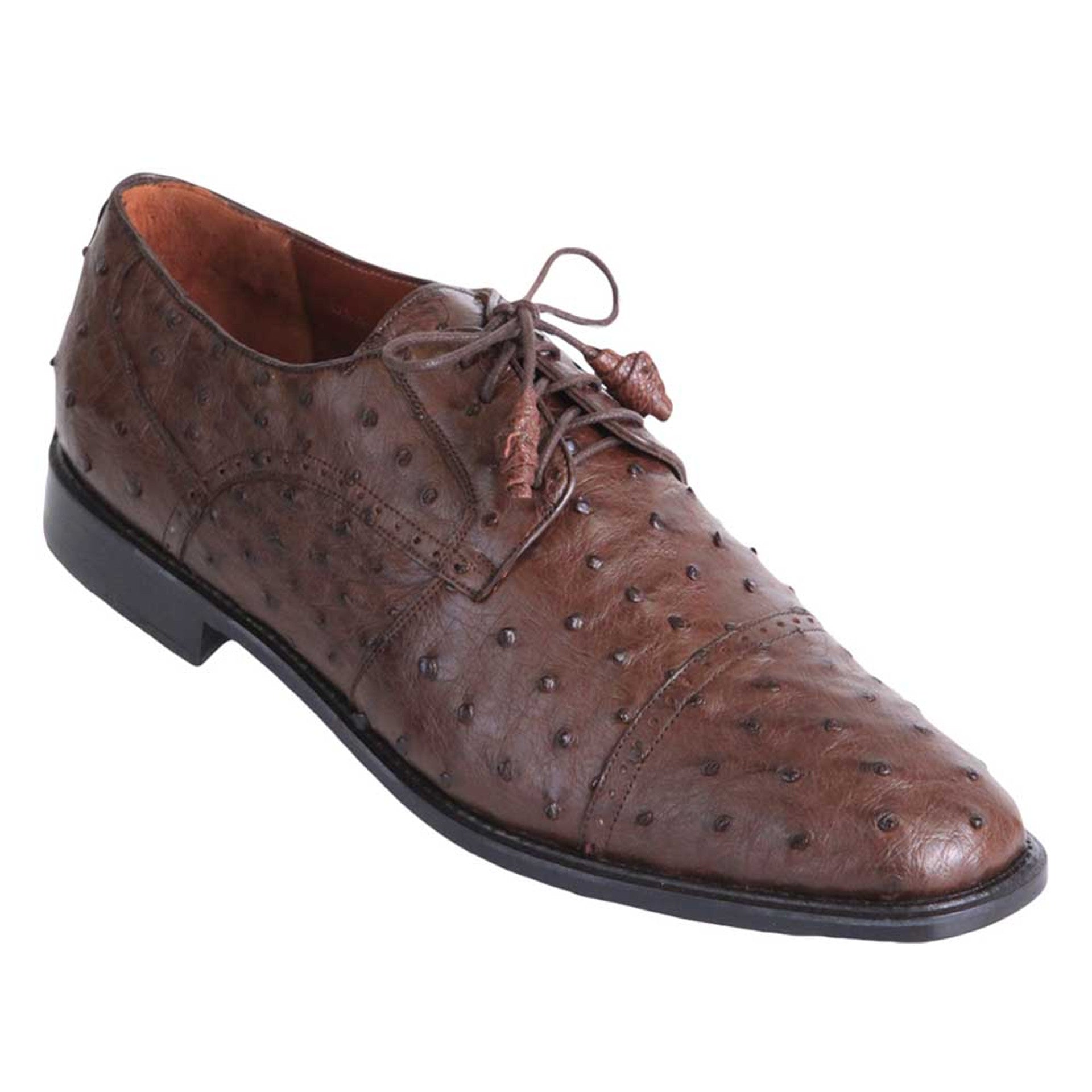 Los Altos Brown Full Quill Ostrich Cap Toe Men’s Lace Up Shoes - 7.5