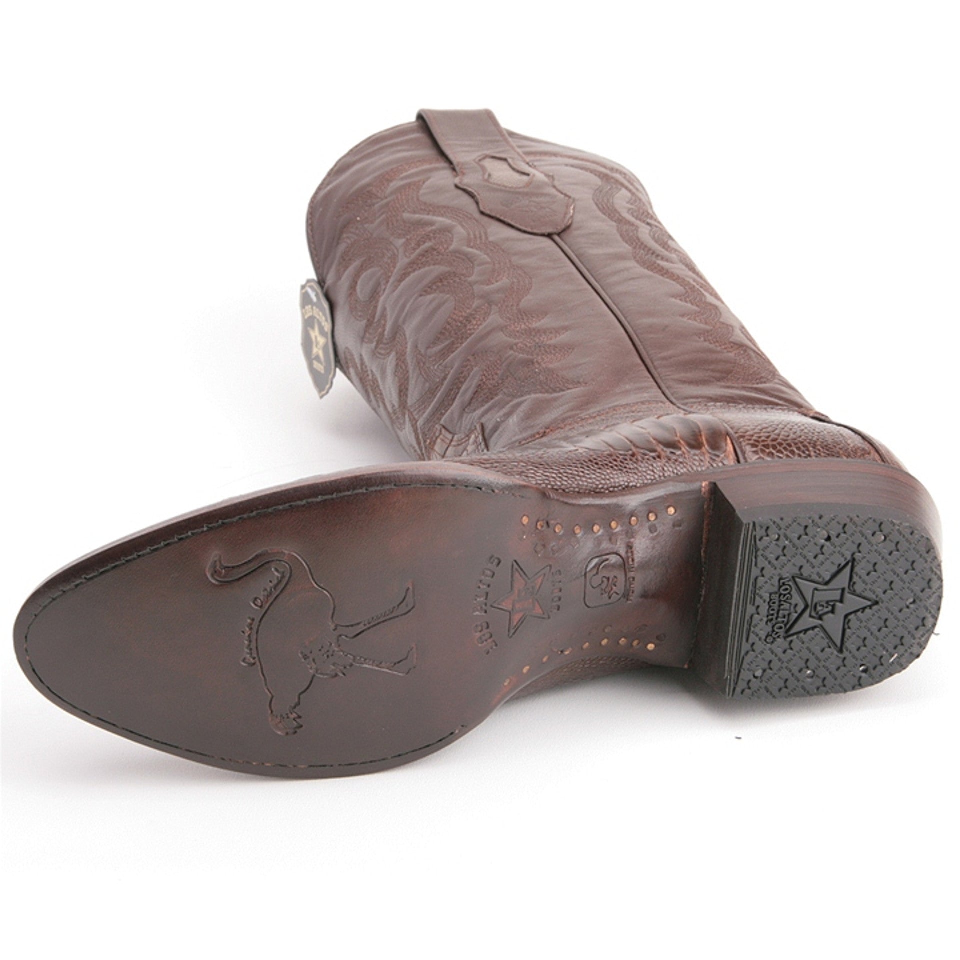 Los Altos Men's Brown Genuine Ostrich Leg Round Toe Boots - 6