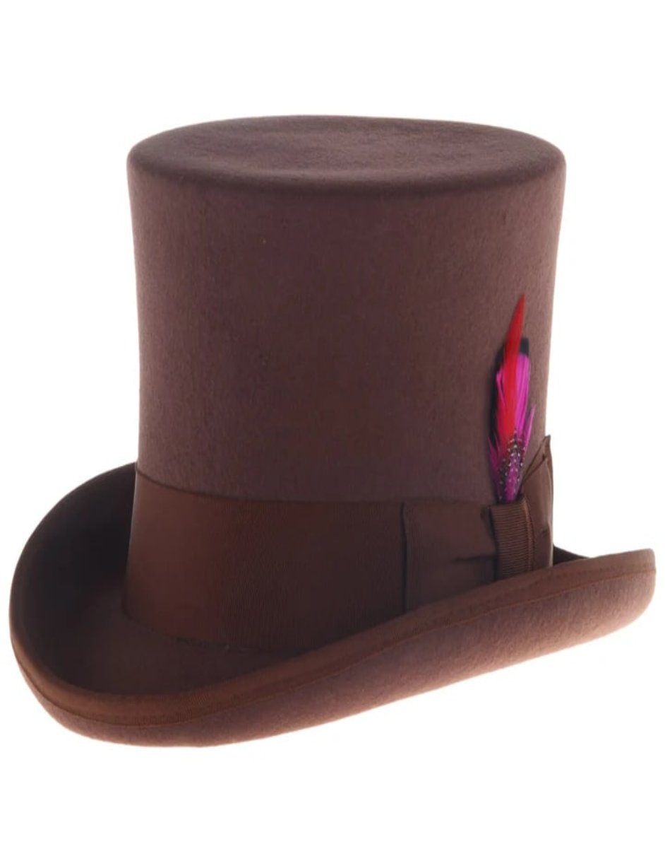 Victorian Steampunk Top Hat - 1800 19th Century - Dressy Loden Felt Top Brown Hat - S