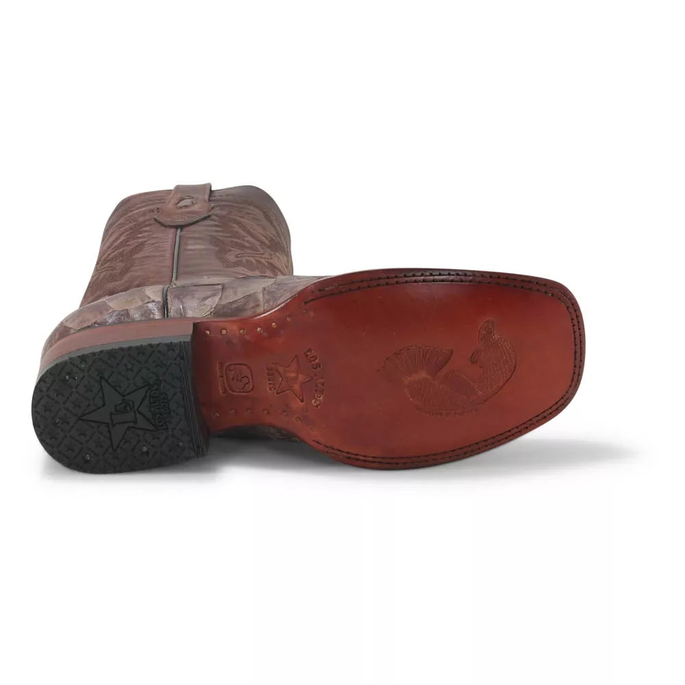 Los Altos Brown Matte Pirarucu Square Toe Boots - 8