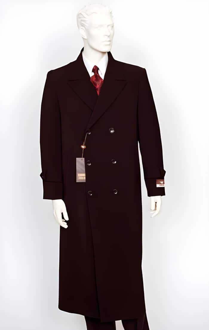 men's Brown Two Patch Pockets Six Buttons Full Length Duster Maxi Coat