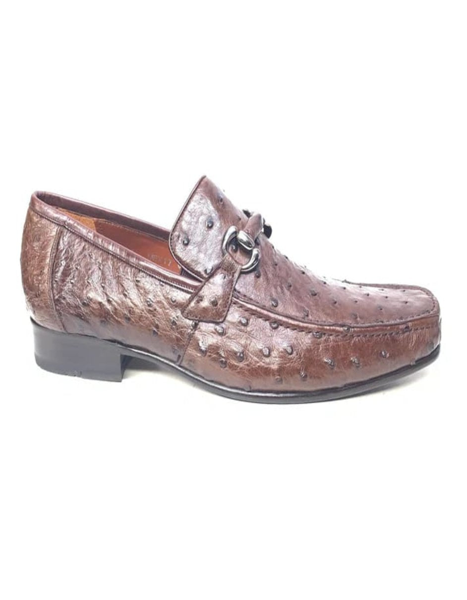 Los Altos Men's Brown Ostrich Quill Buckled Dress Loafers - 7