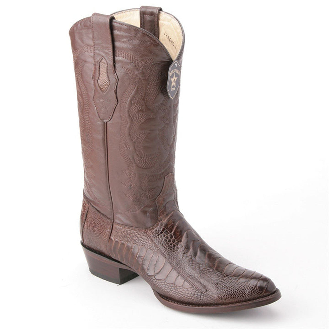 Los Altos Men's Brown Genuine Ostrich Leg Round Toe Boots - 6