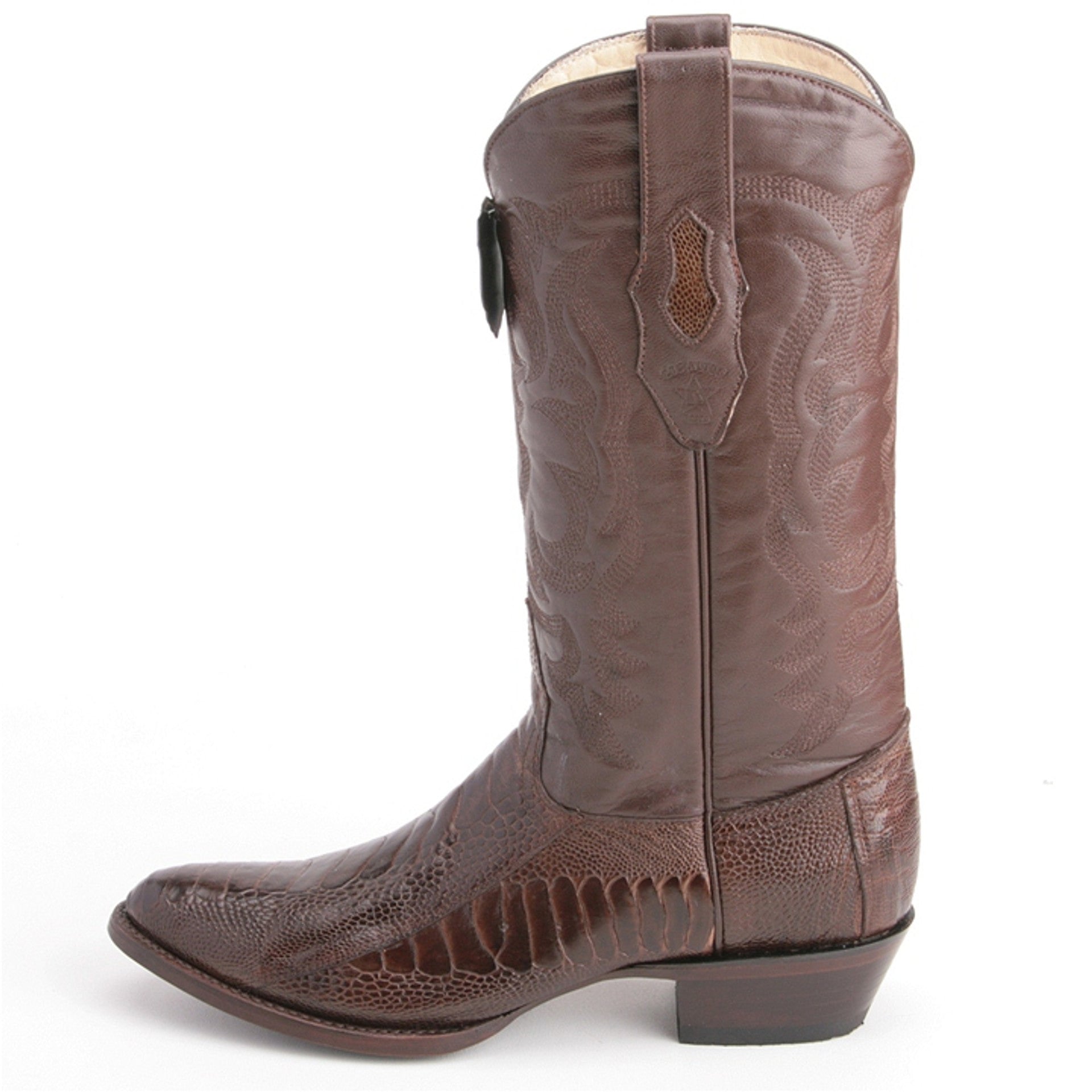 Los Altos Men's Brown Genuine Ostrich Leg Round Toe Boots - 6