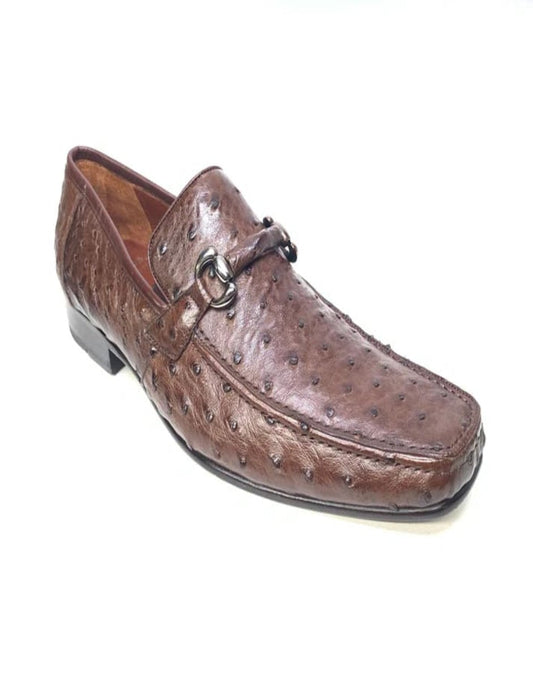 Los Altos Men's Brown Ostrich Quill Buckled Dress Loafers