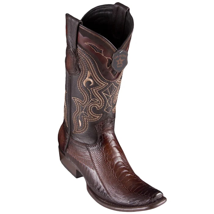 Los Altos Boots - Mens Dress Cowboy Boot - Low Priced  Brown Ostrich Leg Boots- in Brown - 6