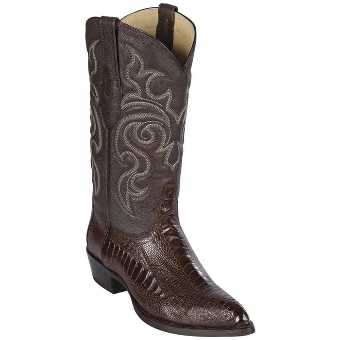 J Toe Cowboy Boots - J Toe Western Boots - Los Altos Boots - Mens Dress Cowboy Boot - Low Priced Brown Ostrich Leg Cowboy Boots J-Toe- in Brown - 6