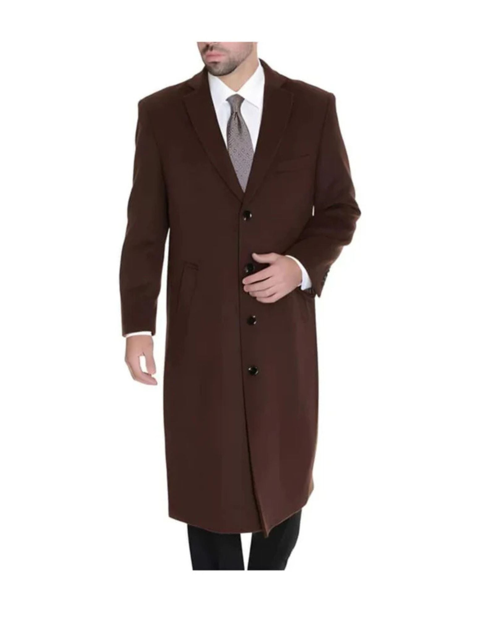 Ankle length 4 Buttons Brown Wool Cashmere Blend Overcoat Top Coat - Coat Size 38