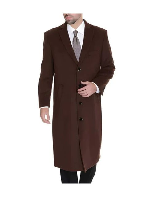 Ankle length 4 Buttons Brown Wool Cashmere Blend Overcoat Top Coat