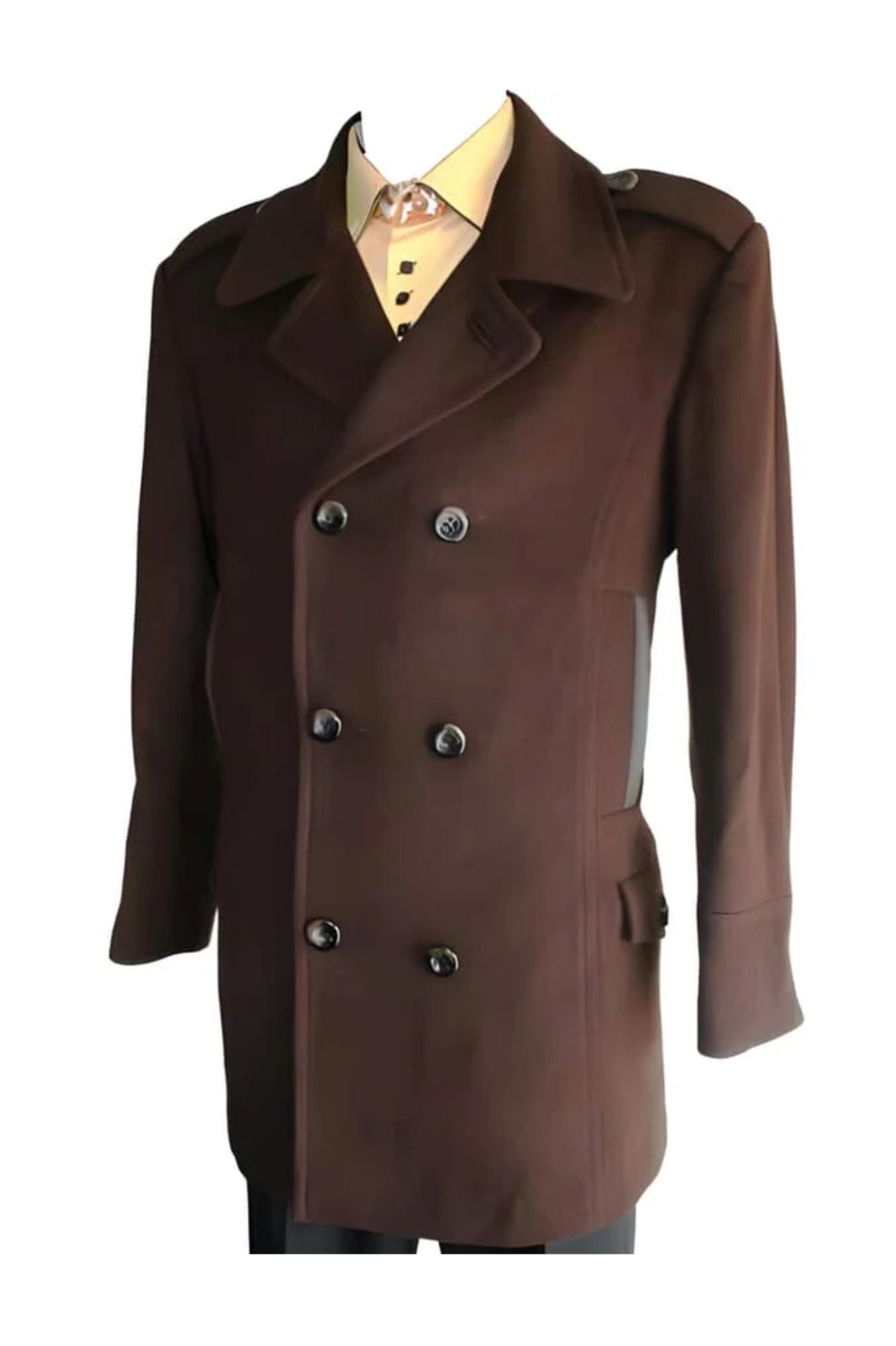 Designer men's Wool Peacoat Sale Blend Double Breasted 6 Button Coco Chocolate brown