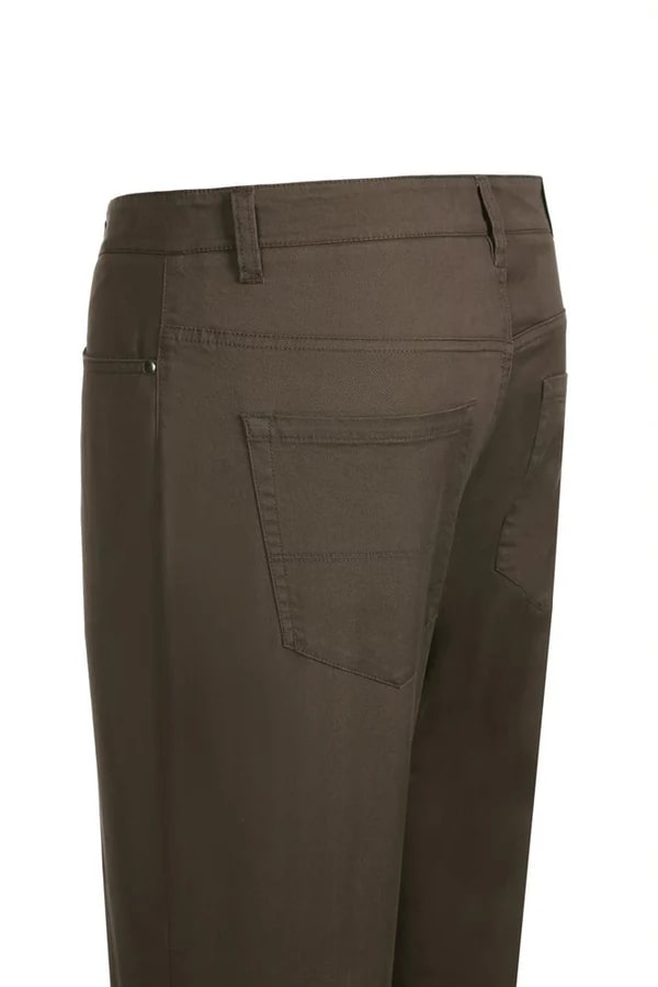 Stretch Cotton Flat Front Pants Straight Legs in Brown - Dress Size Pants : 28