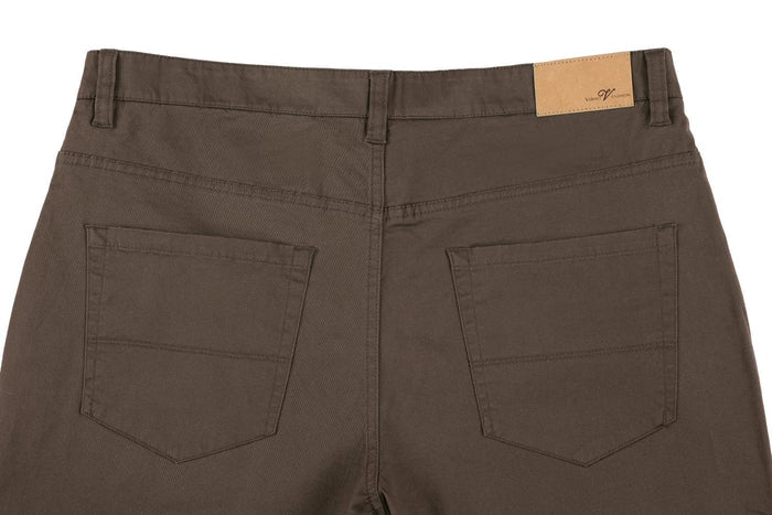 Stretch Cotton Flat Front Pants Straight Legs in Brown - Dress Size Pants : 28