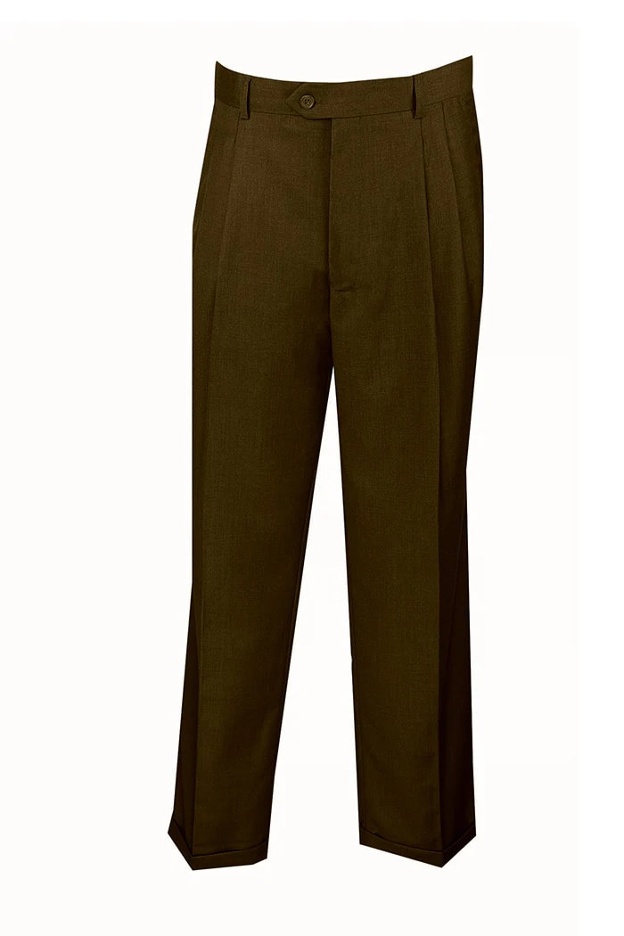 Brown Dress Pants Regular Leg Pleated Pre-hemmed With Cuffs - dress size pants : 28