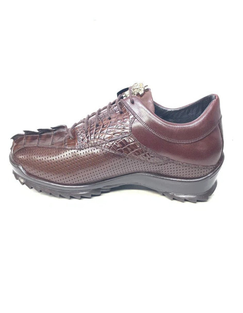 Los Altos Brown Perforated Crocodile Tail Sneakers - 7