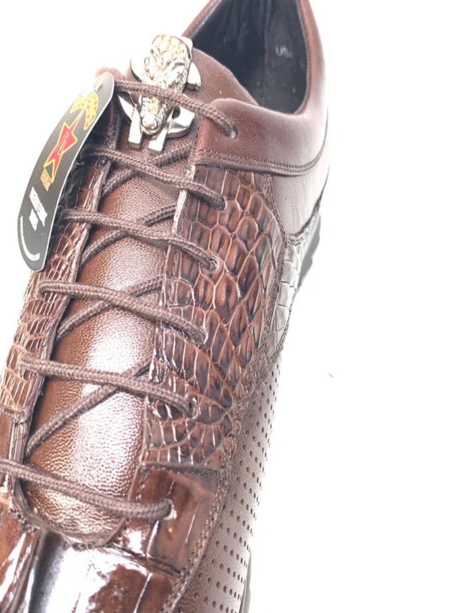 Los Altos Brown Perforated Crocodile Tail Sneakers - 7