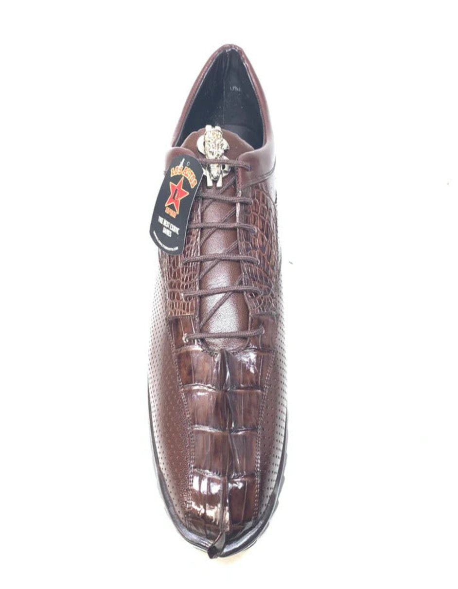 Los Altos Brown Perforated Crocodile Tail Sneakers - 7