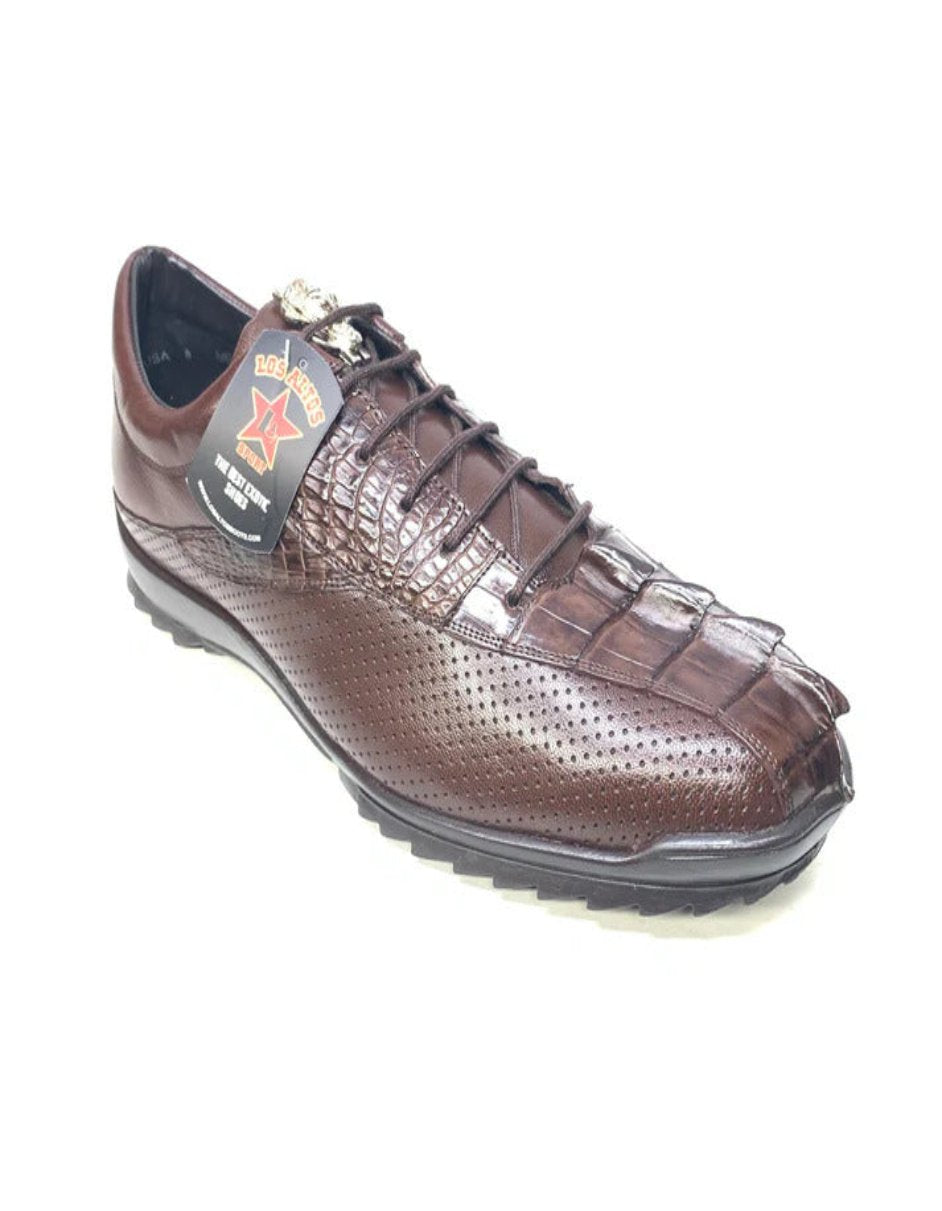 Los Altos Brown Perforated Crocodile Tail Sneakers - 7