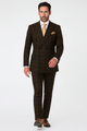 Men's Brown Plaid Double-Breasted Wool Suits – Classic Windowpane Two-Piece Formal Suits By Rossiman