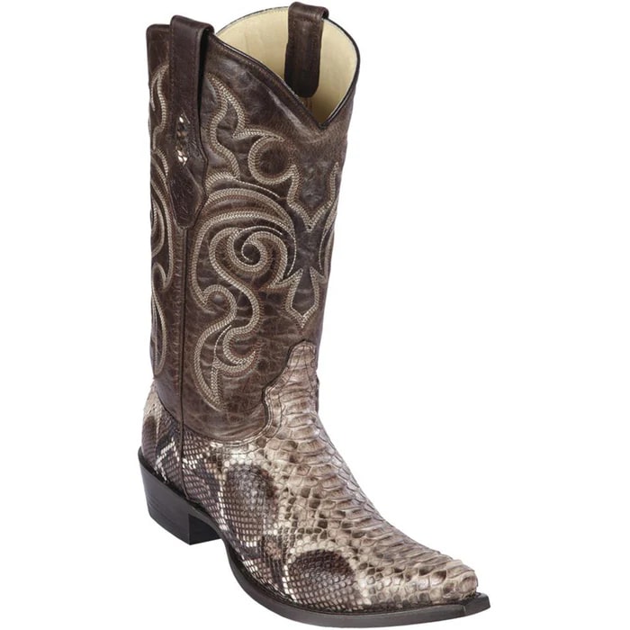 Los Altos Boots - Mens Dress Cowboy Boot - Low Priced Brown Python Snip Toe Boots- in Brown Rustic - 6