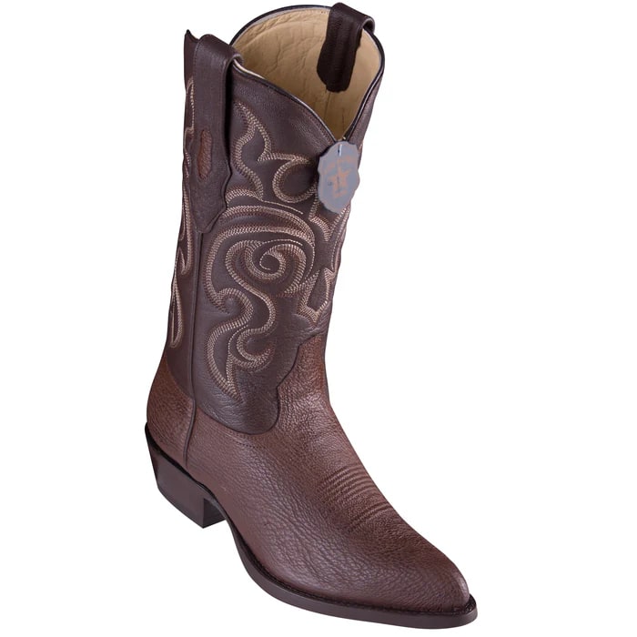 J Toe Cowboy Boots - J Toe Western Boots - Los Altos Boots - Mens Dress Cowboy Boot - Low Priced Brown Sharkskin Cowboy Boots J-Toe- in Brown - 6