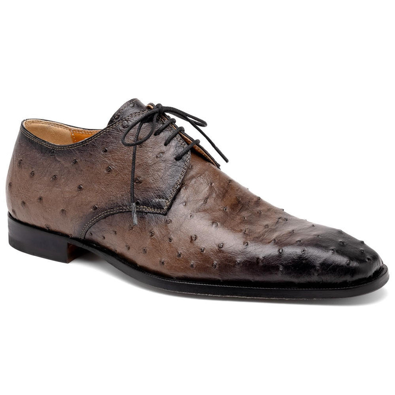 Mauri Italy Men's Ostrich Shoes Brown Burished Toe Dillinger - 8