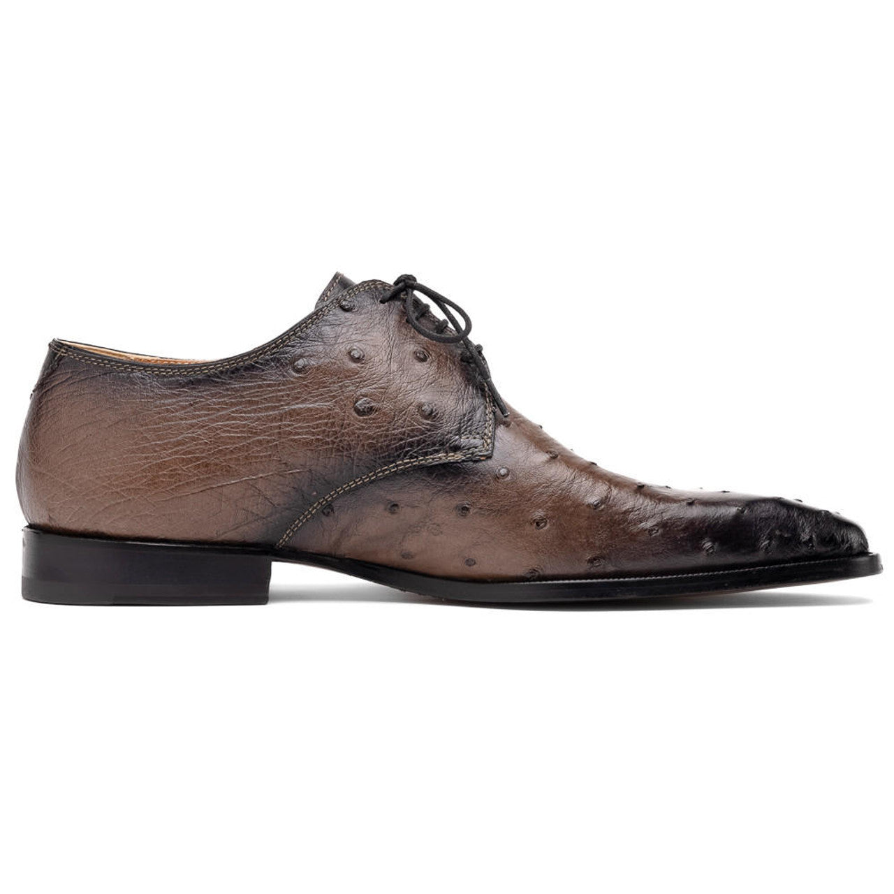 Mauri Italy Men's Ostrich Shoes Brown Burished Toe Dillinger - 8
