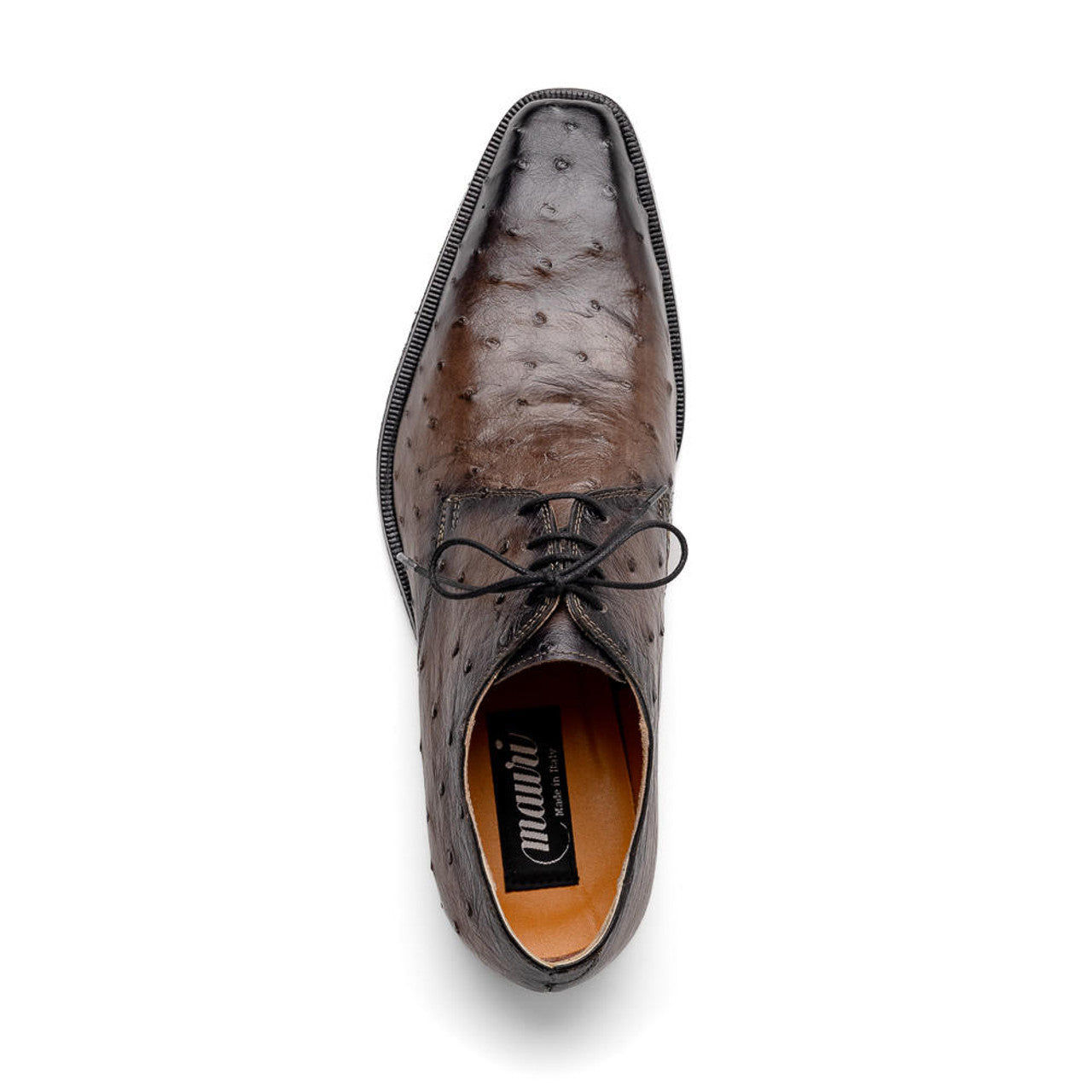 Mauri Italy Men's Ostrich Shoes Brown Burished Toe Dillinger - 8