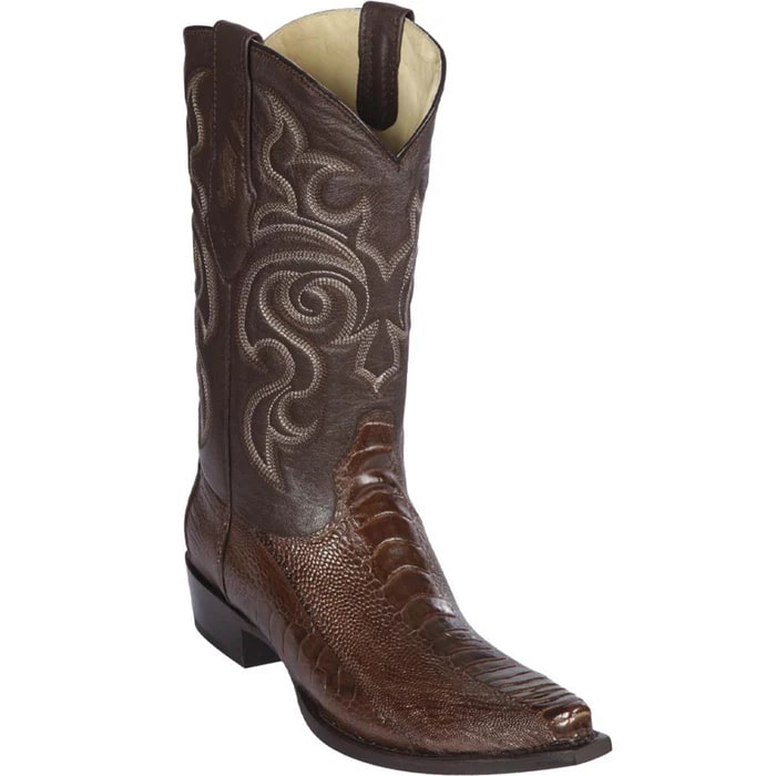 Los Altos Boots - Mens Dress Cowboy Boot - Low Priced Brown Snip Toe Ostrich Leg Boots- in  Brown - 6