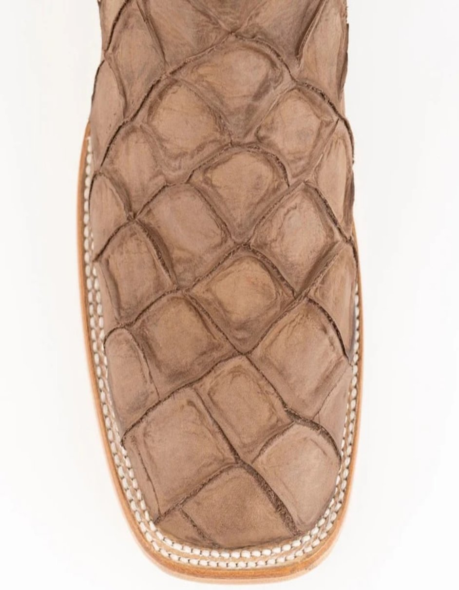 Ferrini Bronco Men's Print Pirarucu Fish Square Toe Boots Handcrafted Brown - 8D