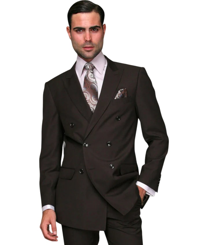 Brown Statement men's suit double breasted classic fit pleated pants