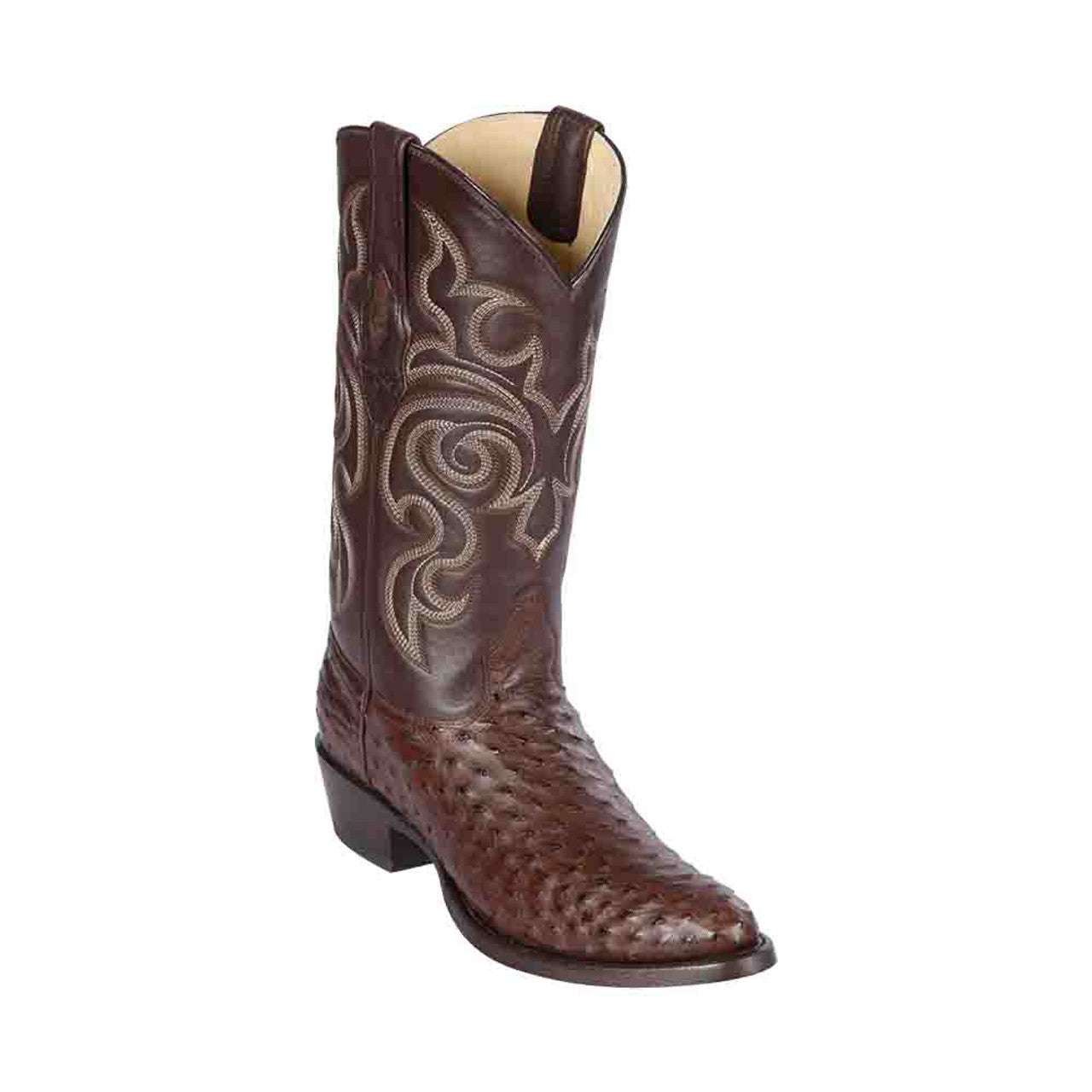 Los Altos Men's Brown Full Quill Ostrich Round Toe Boots - 6
