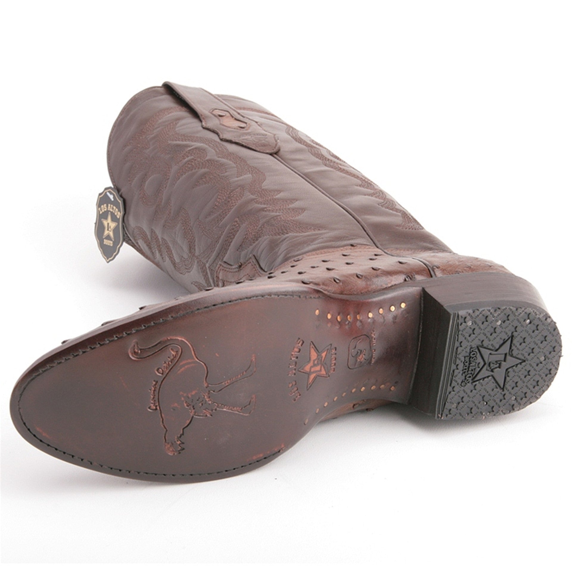 Los Altos Men's Brown Full Quill Ostrich Round Toe Boots - 6