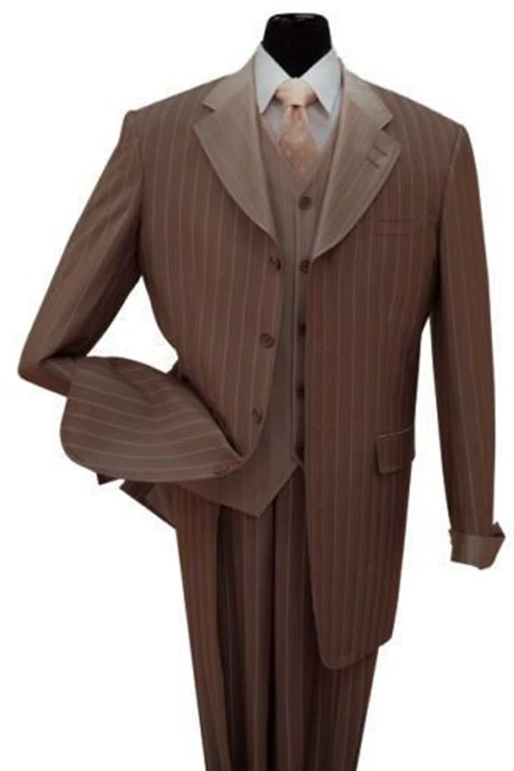 Zoot Suit - Mens Vested Shiny Sharkskin Pinstripe Fashion Brown Zoot Suit