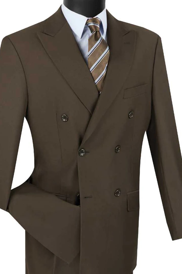 Cheap priced Suit- Mens Classic Double Breasted Brown Suit - 38 Short Jacket+32 Waist Adjustable 28to34)(Height: 5 4 to5 7 )(Neck  15-16.5)S-M)