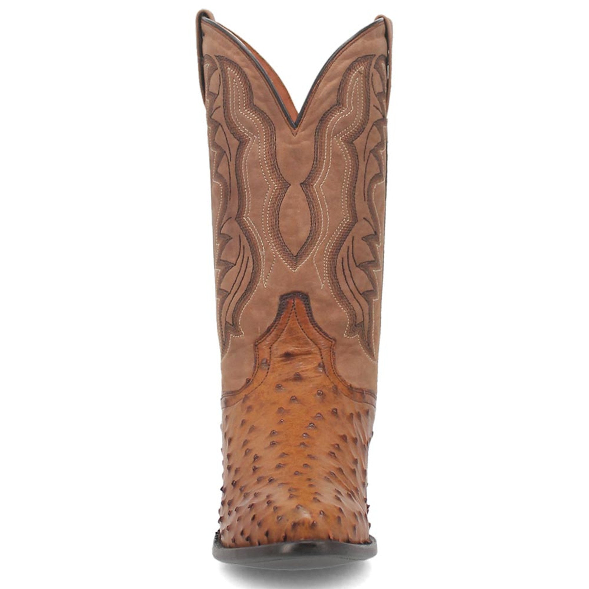 Dan Post Men’s Saddle Brown and Chocolate Tempe Full Quill Ostrich 12” Round Toe Leather Boot - 7D
