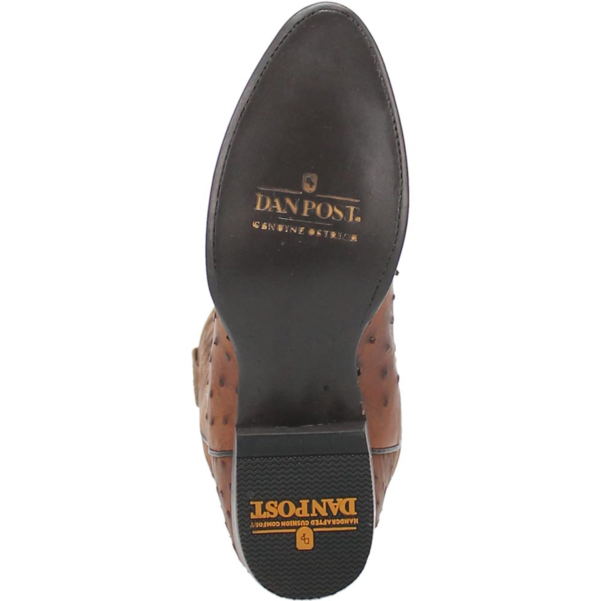 Dan Post Men’s Saddle Brown and Chocolate Tempe Full Quill Ostrich 12” Round Toe Leather Boot - 7D