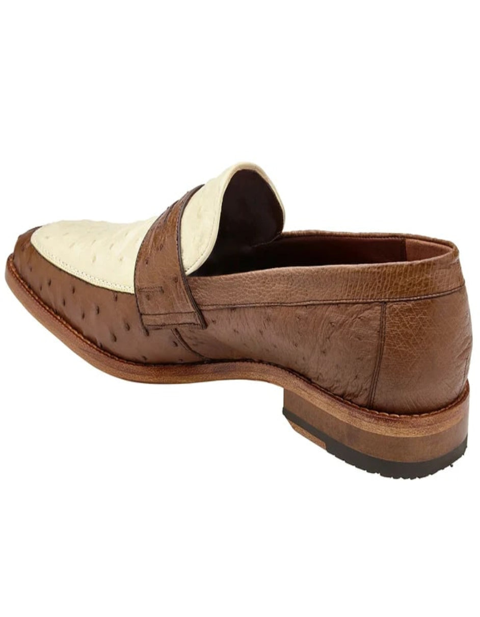 Men's Belvedere Espada Ostrich Quill Penny Loafer Brown and Ivory Dress Shoe - US 10.0 Standard/D/ Medium / Eu:43