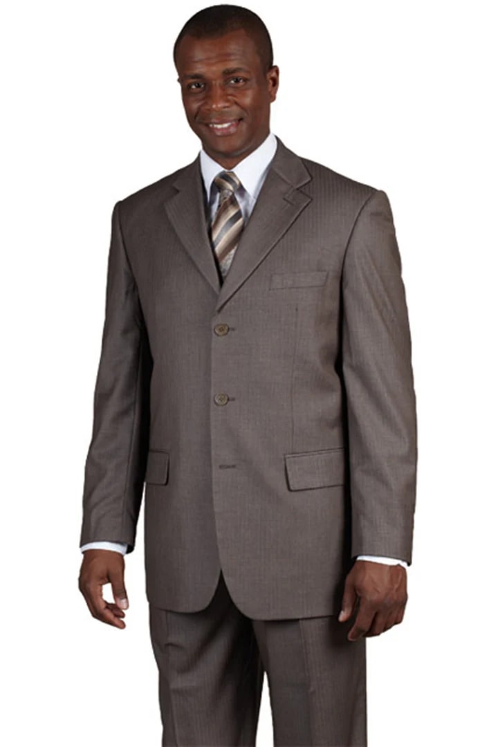 Cheap Suit - Mens Classic 3 Button Wool Feel Suit - Designer Brand Tonal Pinstripe Brown Suit