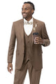 Cheap priced Suit - Mens Modern Fit Two Button Vested Sharkskin Business Brown Suit