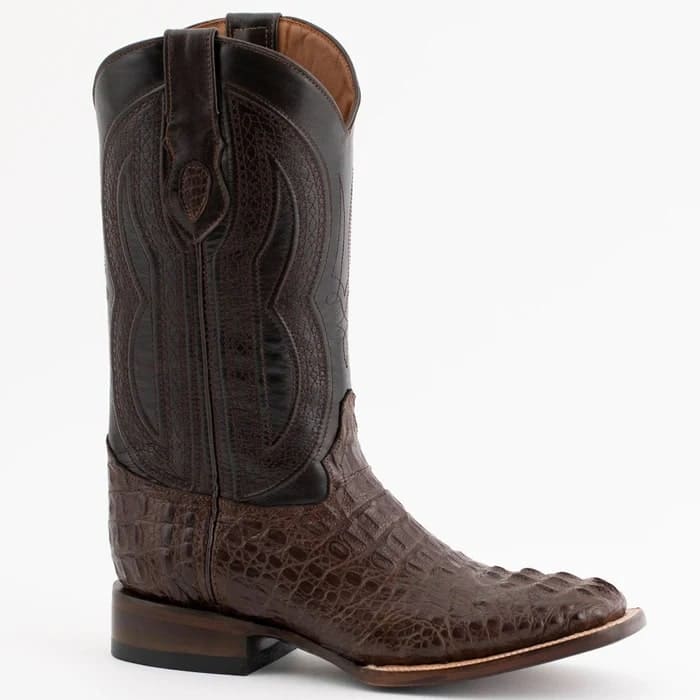 Ferinni Boot - Mens Dress Cowboy Boot  - Ferrini Men's Dakota Hornback Caiman Boots - Square Toe Handcrafted Brown - 8D