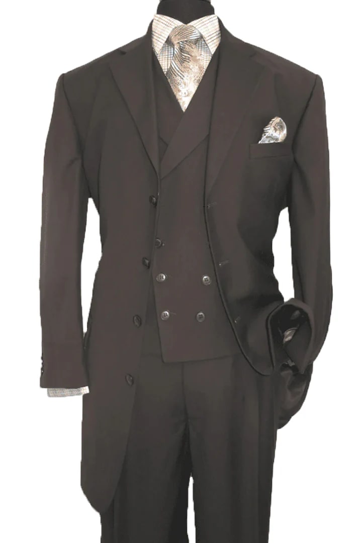 Cheap Suit - Mens 4 Button Fashion Brown Suit With Double Breasted Vest