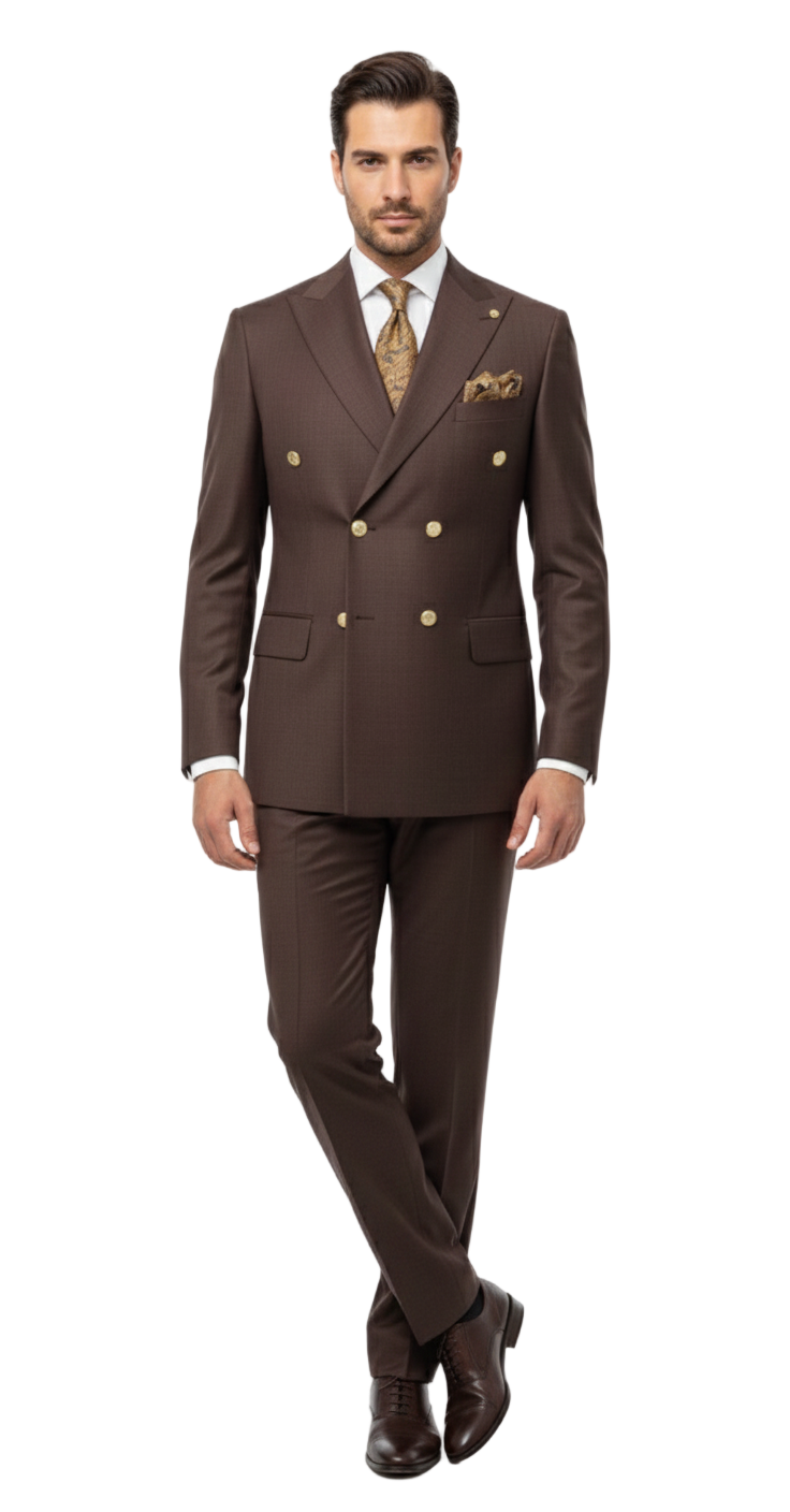 Mens Double Breasted Suits Gold Buttons -  Brown Suit - Double Breasted Blazer-New Designer Collection - 36 Regular Jacket+30 Waist Adjustable 26to32)Height: 5'7"-6')(Neck: 14.5-16:S)
