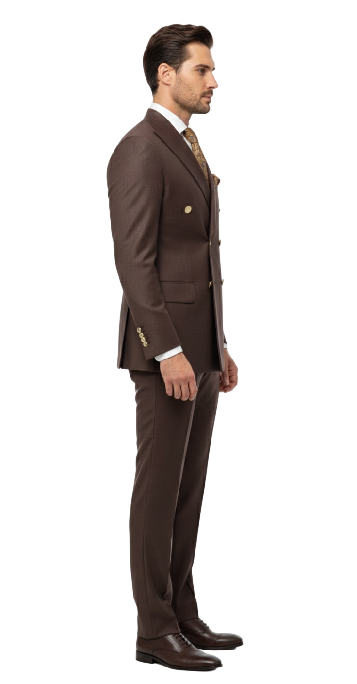 Mens Double Breasted Suits Gold Buttons -  Brown Suit - Double Breasted Blazer - 36 Regular Jacket+30 Waist Adjustable 26to32)Height: 5'7"-6')(Neck: 14.5-16:S)