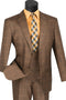 Cheap Priced Suit  - Mens 2 Button Vested Peak Lapel Plaid Windowpane Brown Suit