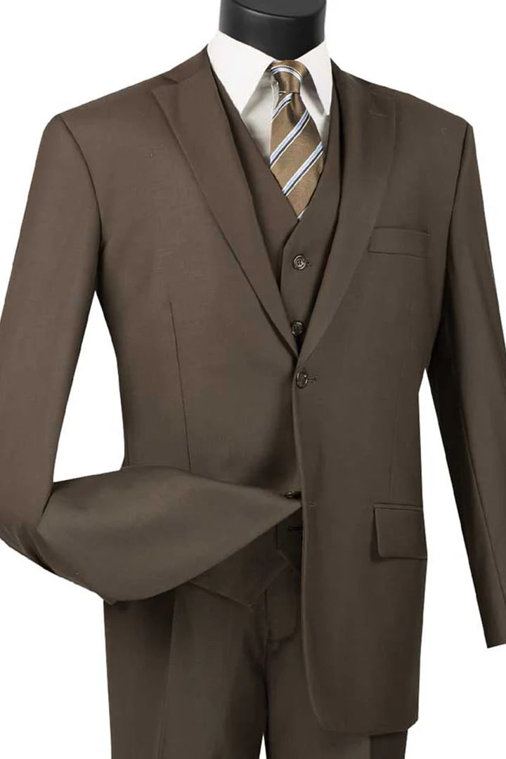 Cheap Priced Suit- Mens Basic 2 Button Vested Brown Suit - 38 Short Jacket+32 Waist Adjustable 28to34)(Height: 5 4 to5 7 )(Neck  15-16.5)S-M)