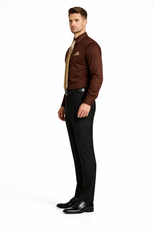 French Cuff + Tie + Handkerchief Men's Dress Shirt With Tie