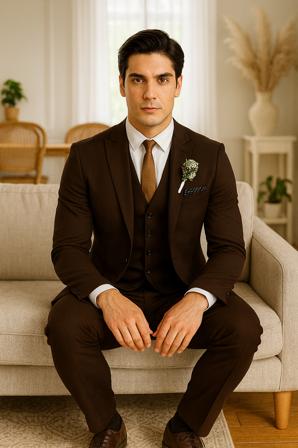 Mens Brown Linen Suit - Brown Summer Wedding Suit - Brown