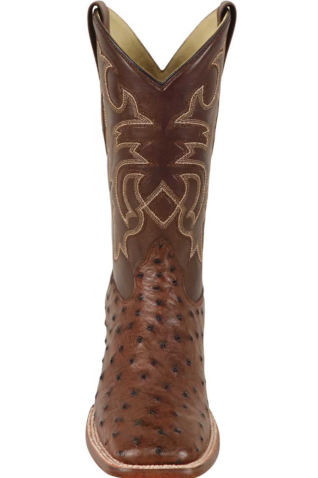 Men's Los Altos Ostrich Skin Wide Square Toe Boots - B-New Designer Collection - Amber