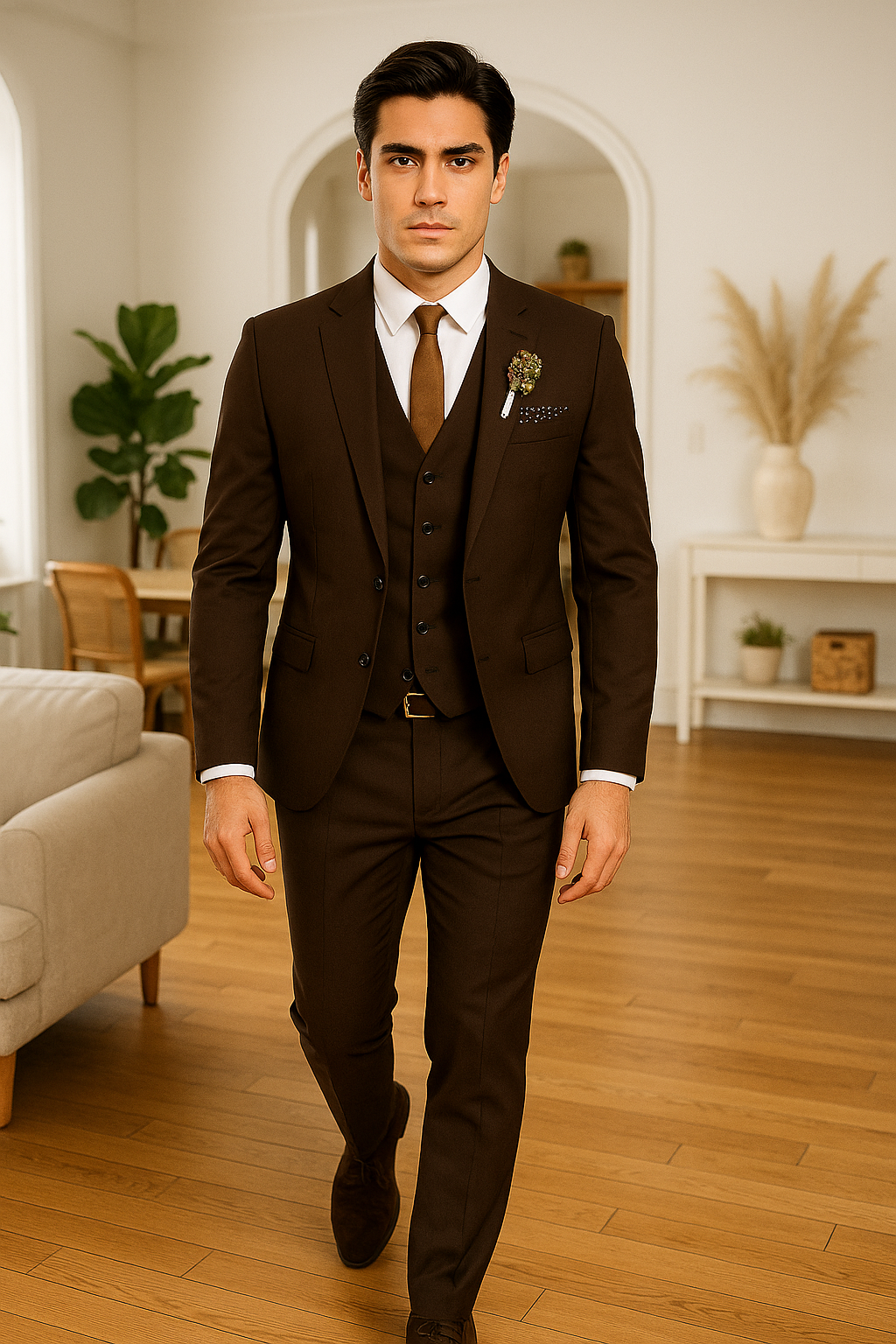 Mens Brown Linen Suit - Brown Summer Wedding Suit - Brown