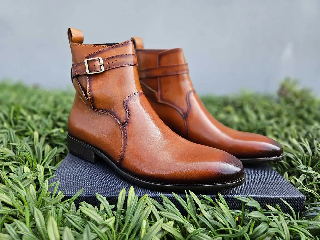 Buckle Leather Strap Boots - 7.5